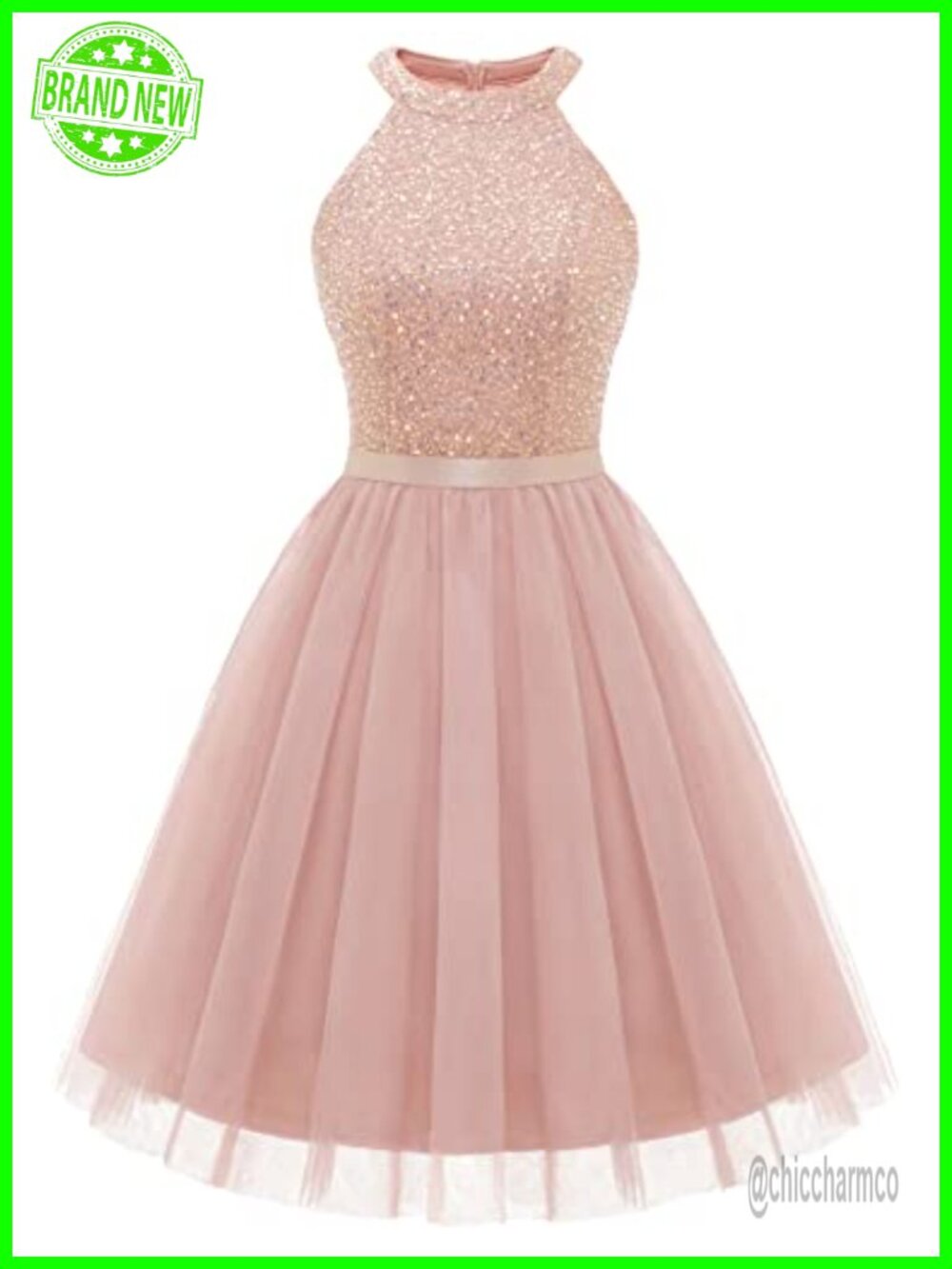 Sparkly Sequin Halter Short Dress
